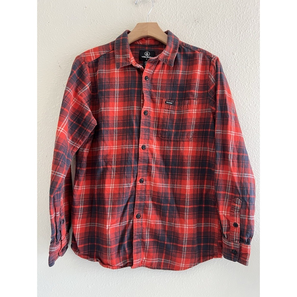 Volcom Plaid Flannel Shirt Youth XL Red Skater Streetwear L Y2K Grunge